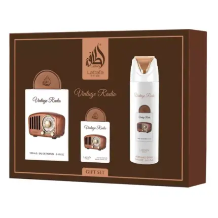 Coffret Vintage Radio Lattafa Pride Parfum 100 ml + Format Voyage + Déodorant