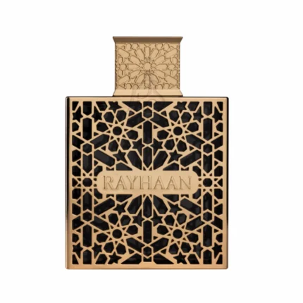 Elixir Rayhaan perfume bottle luxury black gold design Maroc